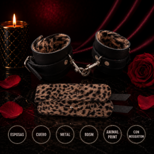 Esposas Negras con Mosquetón y Peluche Animal Print